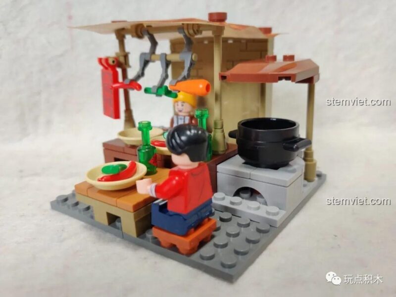 Mô hình quán ăn Sembo 601606 nhìn từ bên cạnh, đồ chơi mô hình kiến trúc Trung Hoa, phù hợp bé 6 tuổi.
