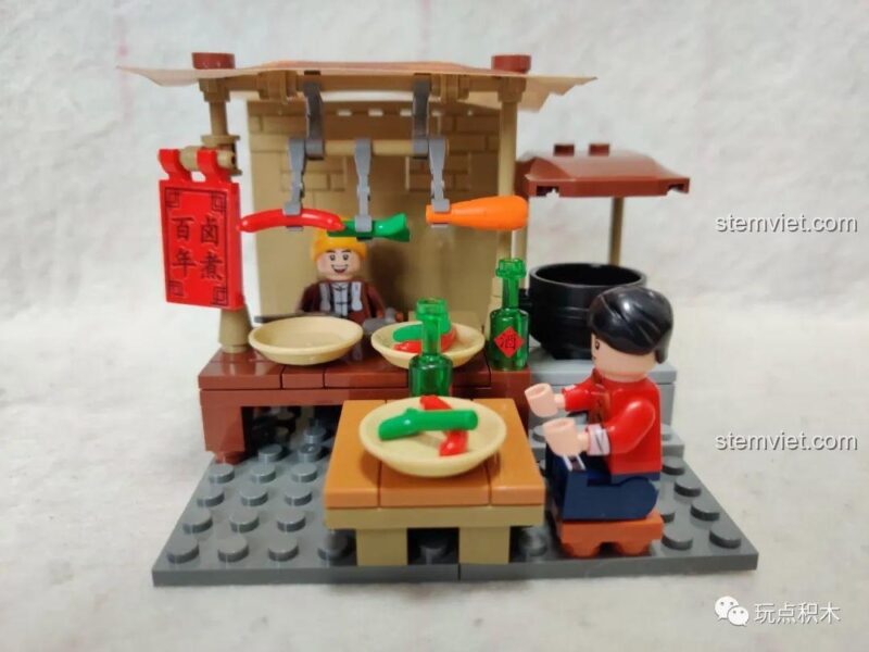 Mái che gắn vào quán ăn bộ lắp ghép Sembo góc nhìn khác, đồ chơi mô hình kiến trúc Trung Hoa, chi tiết tinh xảo.