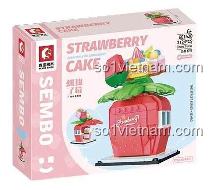 Hộp sản phẩm SEMBO 601620 Ngôi nhà Dâu Tây Ngọt Ngào bộ lắp ghép mô hình dâu tây 312 chi tiết cho bé gái 6 tuổi