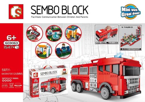 SEMBO 603063 Xe cứu hỏa thành phố bộ đồ chơi lắp ghép cho bé trai 6 tuổi
