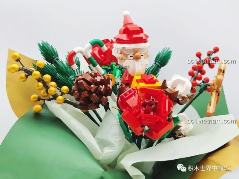 SEMBO 5026 bộ lắp ghép Hoa Giáng Sinh, cận cảnh hoa hồng và bánh gừng, màu sắc lễ hội