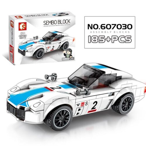 Hộp sản phẩm bộ lắp ghép SEMBO 607030 xe đua cổ điển Toyota 2000 GT 1967, 185 mảnh, phù hợp cho bé trai 6 tuổi.