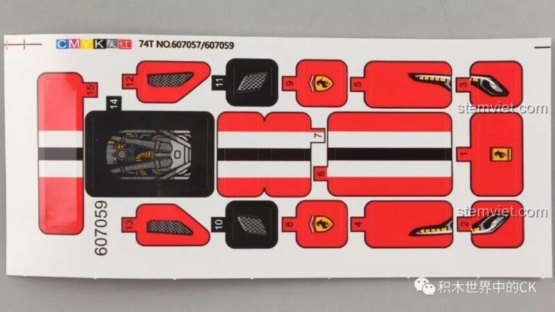 Tấm decal dán cho bộ lắp ráp Siêu xe Ferrari 488 Pista SEMBO 607059, tăng cường chi tiết cho mô hình.
