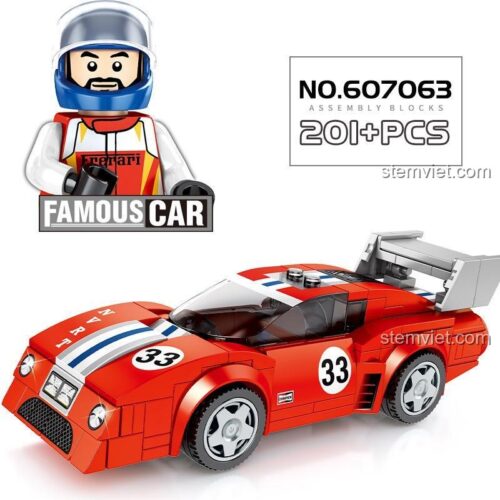 Bộ đồ chơi lắp ráp SEMBO 607063 Xe Đua Ferrari BB512 Le Mans 201 mảnh, kèm minifigure tay đua, thiết kế đỉnh cao cho bé trai 6 tuổi.