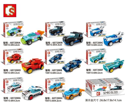 Bộ đồ chơi Xe Đua Kéo Lùi SEMBO 607200, 8 mẫu xe đua kéo lùi riêng lẻ trong hộp nhỏ, phù hợp cho bé trai 6 tuổi, giá tốt.