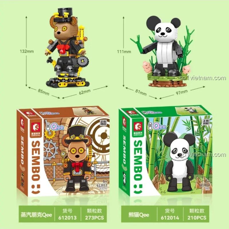 Kích thước mô hình Gấu Steampunk Qee SEMBO 612013 và Gấu Panda Qee