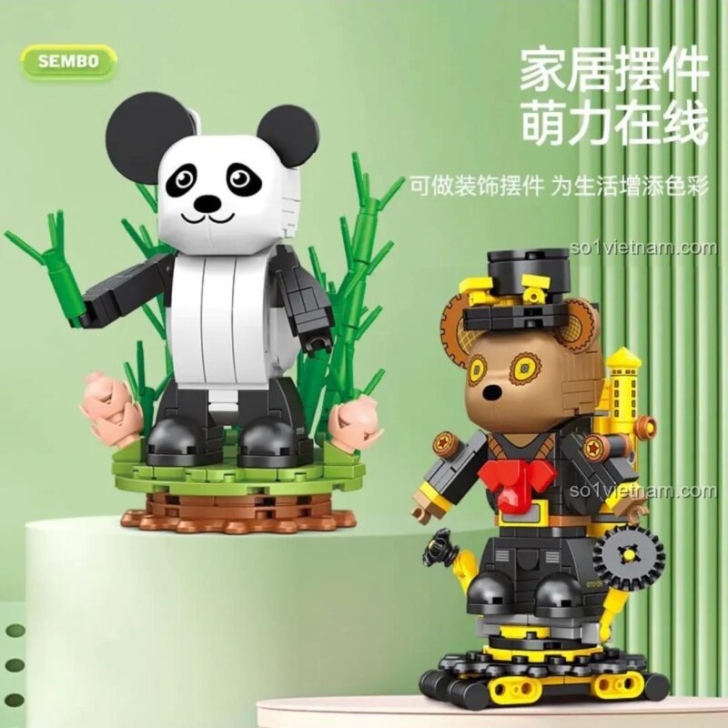 Mô hình Gấu Steampunk Qee SEMBO 612013 và Gấu Panda Qee