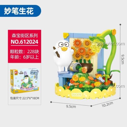 Kích thước chi tiết của đồ chơi xếp hình SEMBO 612024 Mô hình Tiểu Lưu Vịt họa sĩ, có đèn led.