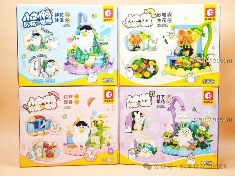 Ảnh chụp cận cảnh nhân vật Tiểu Lưu Vịt trong set đồ chơi Đèn hoa Tiểu Lưu Vịt, thể hiện chi tiết sắc nét.