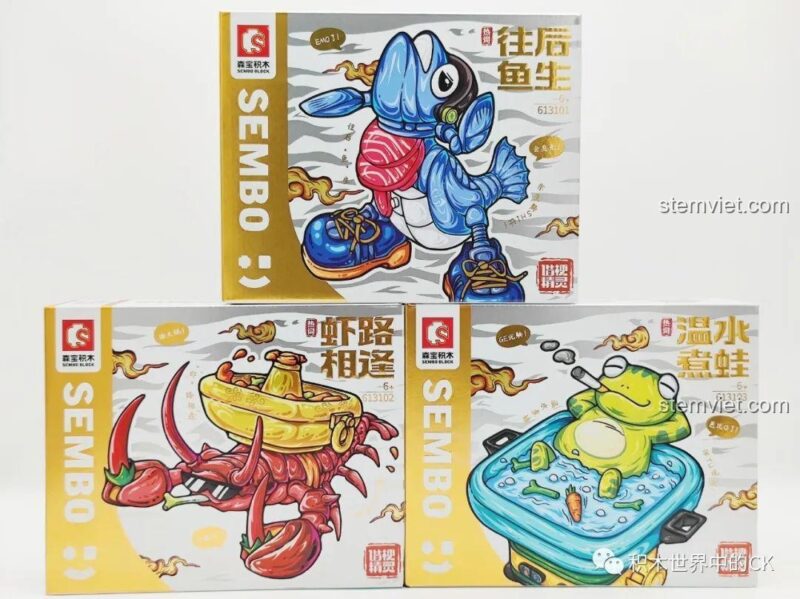 Mô hình cá SEMBO 613101 Vãng Hậu Ngư Sinh với các cặp mắt thay đổi biểu cảm, mang đến sự đa dạng và thú vị khi chơi, đồ chơi xếp hình sáng tạo cho bé 6 tuổi.