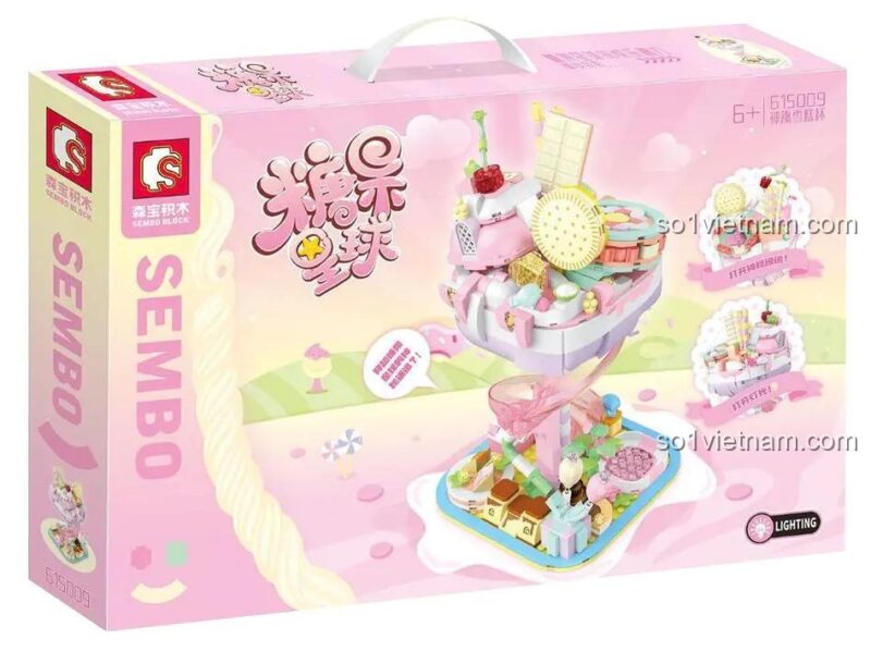 Ảnh chụp vỏ hộp của bộ đồ chơi SEMBO 615009 Cốc Kem Bí Ẩn, món quà sinh nhật tuyệt vời cho con gái.