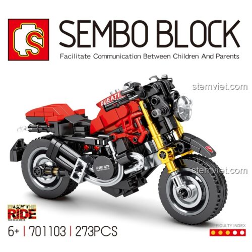 Bộ lắp ráp SEMBO 701103 Xe Mô Tô Ducati Monster 821 giá rẻ, 273 mảnh, có đế trưng bày, bánh xe xoay được, phù hợp bé trai 6 tuổi
