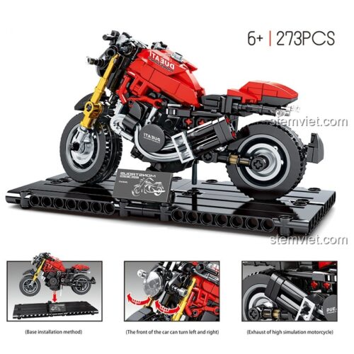 Đồ chơi mô hình Ducati Monster 821 SEMBO 701103 với 273 mảnh, bánh xe xoay, đế trưng bày, dành cho bé trai 6 tuổi