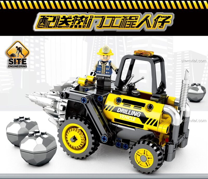 Mô hình Xe Khoan Mỏ SEMBO 701200 đi kèm minifigure công nhân, bộ xếp hình chất lượng cao.