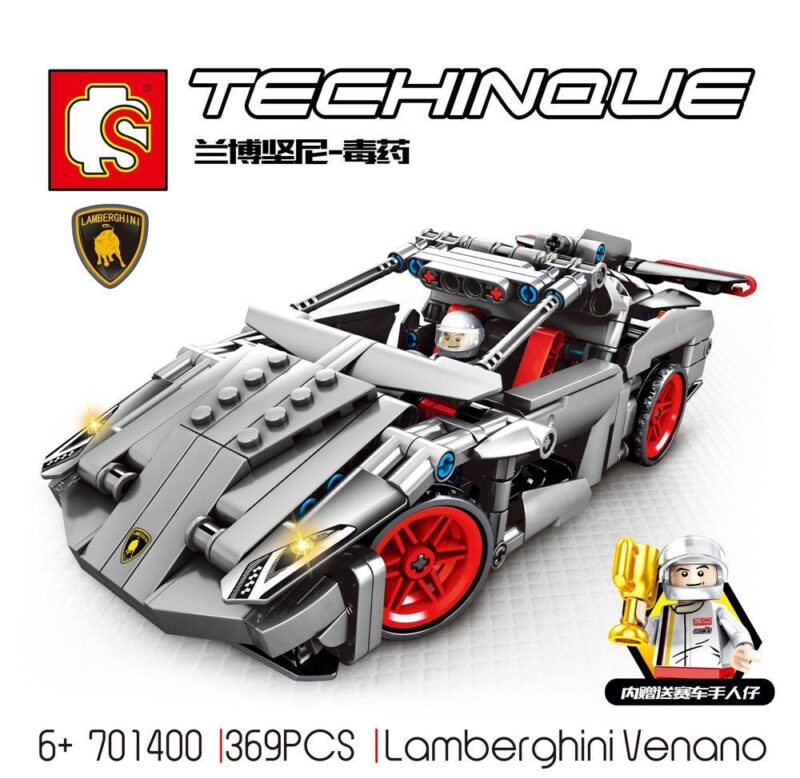 Bộ lắp ráp Lamborghini Veneno SEMBO 701400 với 369 mảnh ghép, có minifigure tay đua, phù hợp bé trai 6 tuổi, giá tốt.