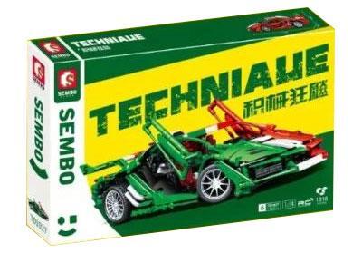 Hộp bộ lắp ráp Siêu xe Lamborghini SEMBO 701927 màu xanh lá và vàng, thể hiện mô hình xe Lamborghini Technic điều khiển từ xa, phù hợp cho bé trai 6 tuổi, giá tốt.