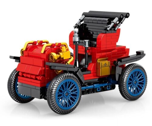 bộ lắp ghép Xe Duryea Model L SEMBO 705400, mô hình xe cổ điển màu đỏ đen, bánh xe xanh dương, động cơ kéo lùi, phù hợp bé trai 6 tuổi, giá tốt