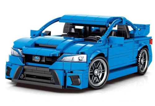 Mô hình đồ chơi lắp ráp xe đua Subaru WRX STI SEMBO 705806 màu xanh dương nhìn từ phía trước, món quà giá rẻ cho bé trai 6 tuổi.