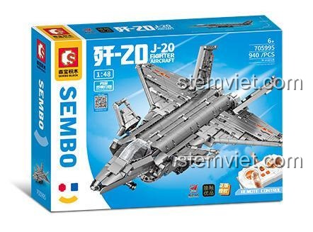 Hộp bộ lắp ráp Máy bay chiến đấu J-20 SEMBO 705995, đồ chơi mô hình Tiêm kích J-20, có điều khiển từ xa, cho bé trai 6 tuổi, giá rẻ