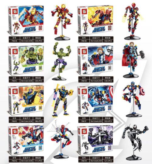 Bộ lắp ráp Sembo 7061 mô hình 8 siêu anh hùng Avengers, đồ chơi cho bé trai 6 tuổi giá rẻ, bao gồm Iron Man, Hulk, Thor, Captain America.