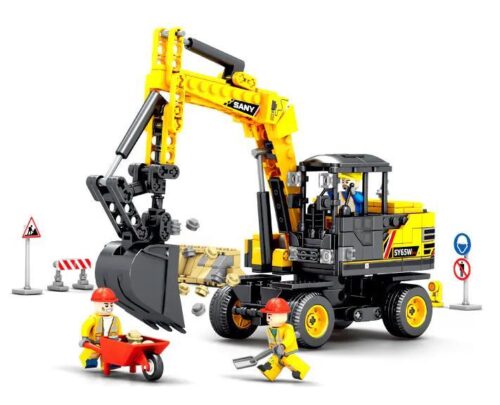 Hình ảnh bộ lắp ghép Máy xúc SANY SY65WPro Sembo 712018 với 2 minifigure công nhân, phù hợp cho bé trai 6 tuổi, giá rẻ.