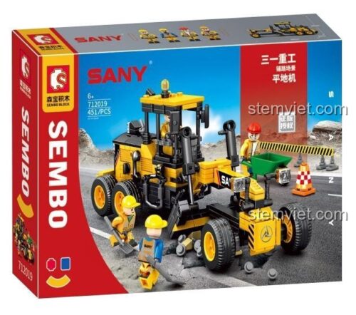 Hộp sản phẩm bộ xếp hình SEMBO 712019 xe san ủi công trường SANY, quà tặng sáng tạo cho con trai.
