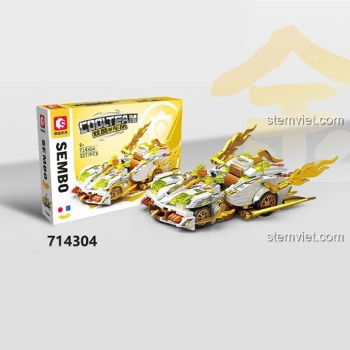 Cận cảnh chi tiết bộ lắp ráp Xe Đua Nguyên Tố Kim SEMBO 714304 dành cho bé trai 6 tuổi, thiết kế sắc sảo với các chi tiết mạ vàng.