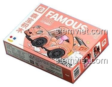 Hộp bộ lắp ghép Xe Đua Q-Style SEMBO 714500 màu hồng, thể hiện kích thước hộp 25.5x18.5x5cm.