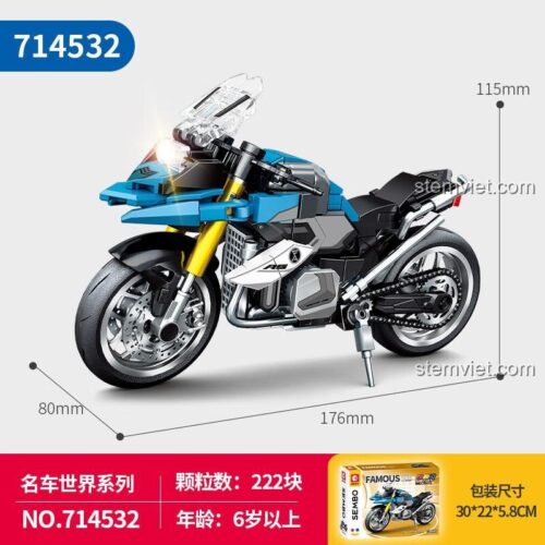 Hộp đồ chơi lắp ráp SEMBO 714532, mô hình Xe máy phân khối lớn cho con trai, chất lượng cao.