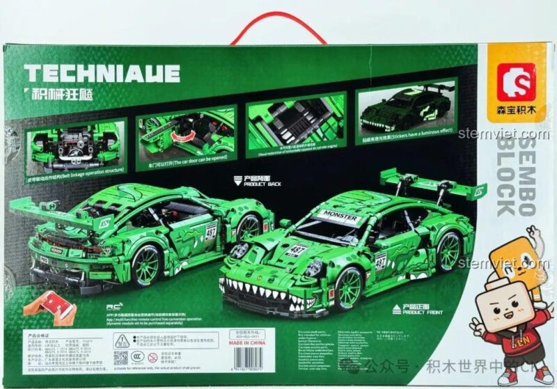 Hộp bộ đồ chơi Sembo 715019 Xe Porsche Bá Vương Long RC 1552 mảnh ghép, màu xanh lá, dành cho bé trai 6 tuổi trở lên, giá tốt.