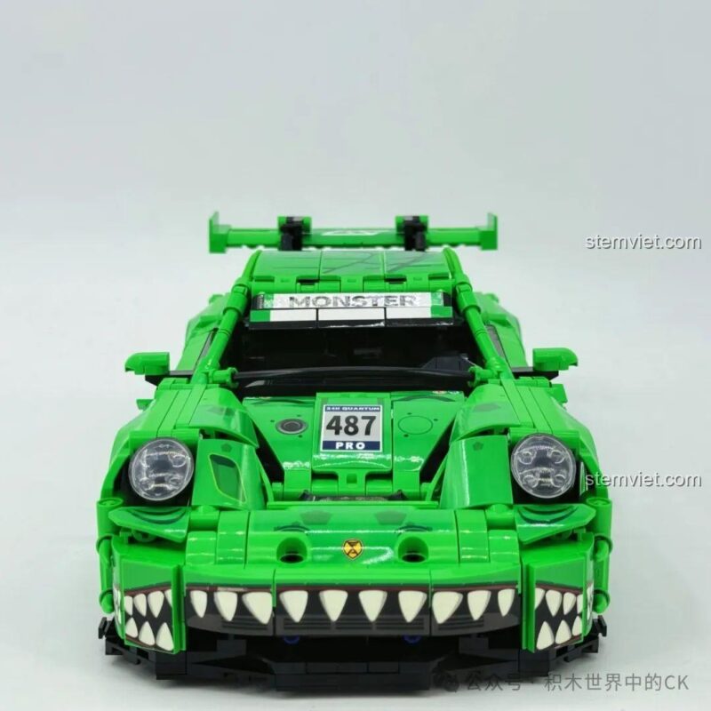 Mô hình Mô hình Porsche Bá Vương Long đồ chơi lắp ráp nhìn từ trên xuống, cho thấy tổng thể thiết kế và các chi tiết trên nóc xe.