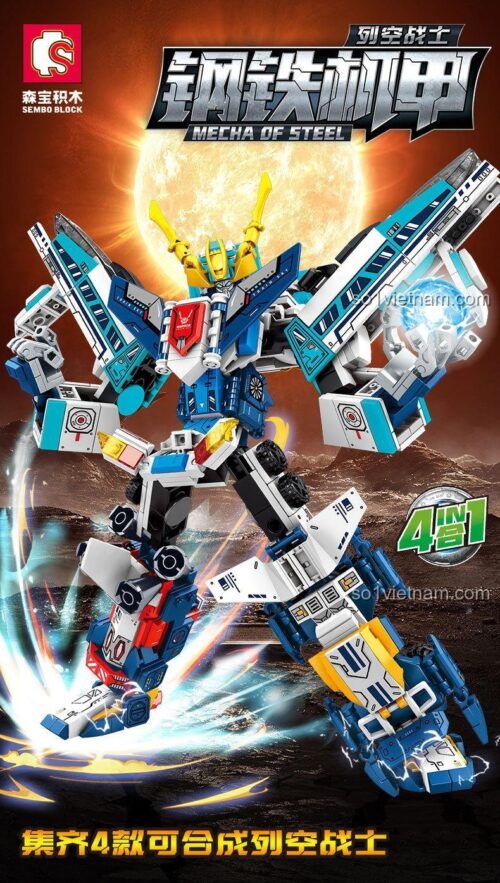 Hộp đồ chơi lắp ráp SEMBO Block 103304 Người Máy Biến Hình Chiến Binh Bầu Trời, có thể hợp thể 4 trong 1, đồ chơi lắp ráp giá rẻ cho bé trai 6 tuổi.