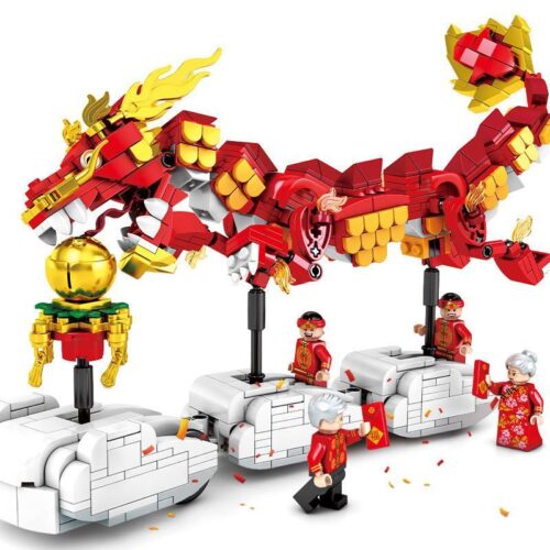 Bộ lắp ghép Múa Rồng Đón Xuân SEMBO Block 201015, mô hình Múa Rồng 726 mảnh, đồ chơi lắp ghép Văn hóa Tết cho trẻ em 6 tuổi