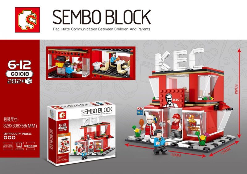 Bộ lắp ghép Cửa hàng Gà rán KFC Sembo Block 601018 chi tiết, kèm 3 minifigures, phù hợp bé trai bé gái 6 tuổi, giá tốt.