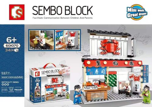 Hộp bộ xếp hình SEMBO Block 601070 Cửa hàng Sushi Cua Đạo Lạc, đồ chơi xây dựng Kiến trúc phố Nhật cho bé 6 tuổi, chất lượng cao.