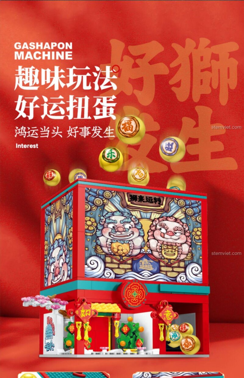 Bộ xếp hình Máy Gashapon Sư Tử May Mắn, đồ chơi lắp ghép 062, Máy Gashapon Đông Lai Dã, mang đến niềm vui và vận may cho trẻ 6 tuổi.