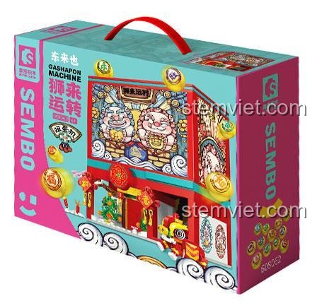 Hộp sản phẩm bộ lắp ráp Máy Gashapon Sư Tử May Mắn Sembo Block 608062, đồ chơi mô hình chất lượng cao, giá tốt cho bé 6 tuổi.