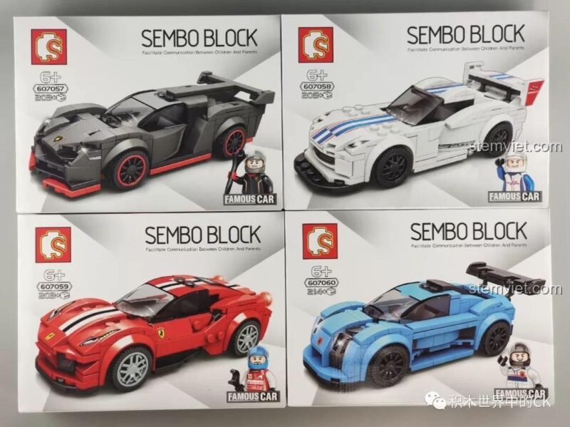 Bộ sưu tập 4 hộp đồ chơi mô hình xe đua SEMBO Famous Car, bao gồm Siêu xe Ferrari 488 Pista 607059, phù hợp cho bé trai.