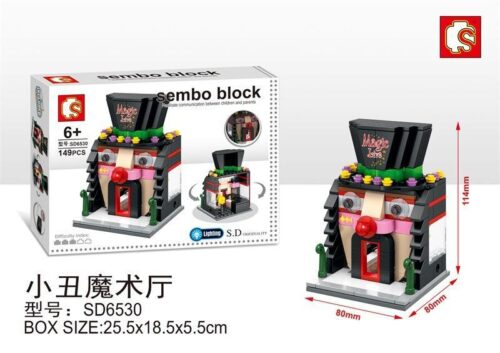 Bộ lắp ghép Sembo SD6530 Phòng Ma Thuật Chú Hề với 149 mảnh, có đèn LED, kích thước 8x8x11.4cm, phù hợp cho bé trai và bé gái 6 tuổi, giá tốt.