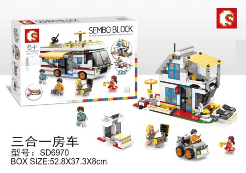 Hộp đồ chơi xếp hình SEMBO SD6970 Xe Cắm Trại Dã Ngoại 3 trong 1 cho bé trai 6 tuổi, giá rẻ.