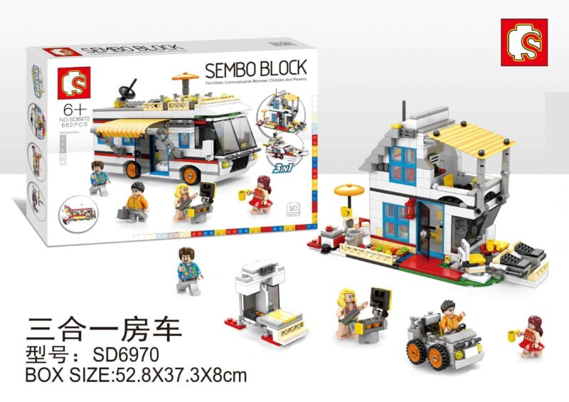 Hộp đồ chơi xếp hình SEMBO SD6970 Xe Cắm Trại Dã Ngoại 3 trong 1 cho bé trai 6 tuổi, giá rẻ.
