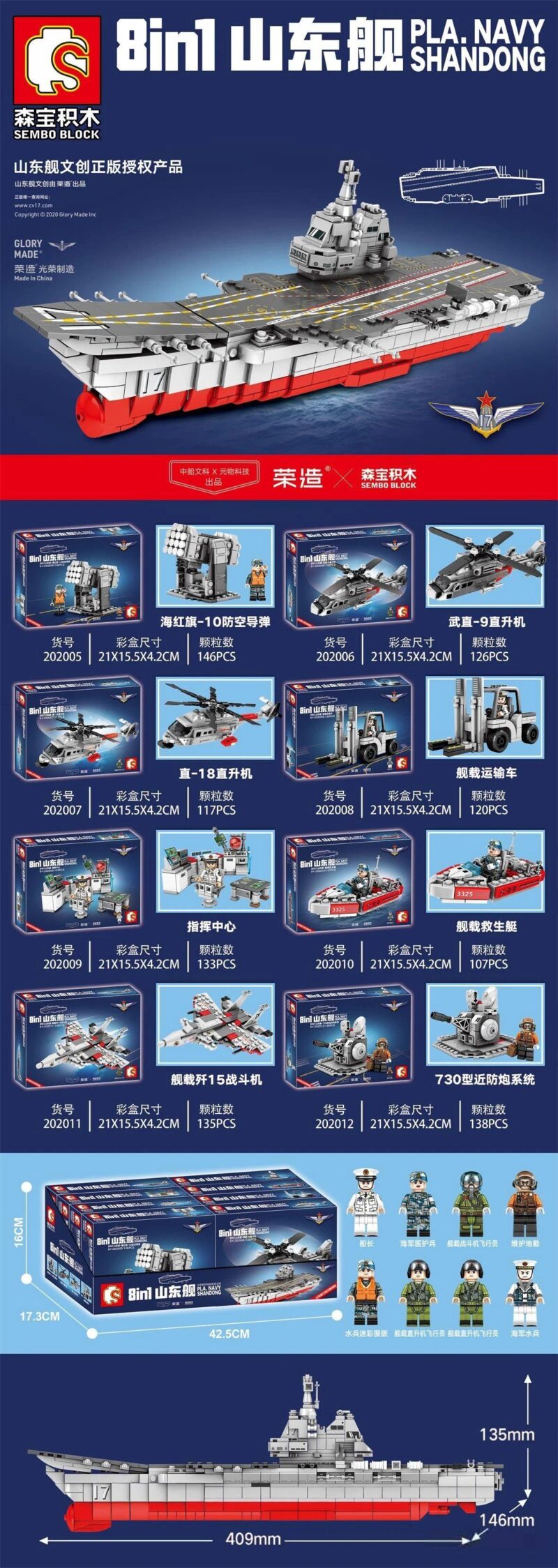 SEMBO BLOCK 202011 Tàu sân bay Sơn Đông PLA Navy Shandong 8in1 - Ảnh tổng quan