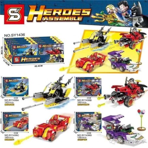 Bộ lắp ghép Sheng Yuan SY1436 Xe Siêu Anh Hùng DC, đồ chơi lắp ráp Xe Batman, đồ chơi mô hình Xe Joker, bộ 4 xe siêu anh hùng kèm 4 minifigure, phù hợp bé trai 6 tuổi, giá tốt.