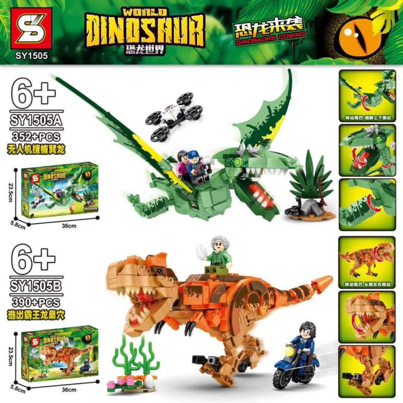 Bộ lắp ráp Shengyuan SY1505 Thế giới khủng long, bao gồm mô hình Dực long và T-Rex, phù hợp cho bé trai 6 tuổi. Giá tốt.