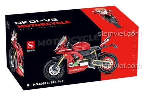 Hộp đồ chơi mô hình Xe mô tô Ducati Shuanggao 60516, bộ lắp ráp xe phân khối lớn tỉ lệ 1:8, chất lượng cao cho bé trai 8 tuổi.