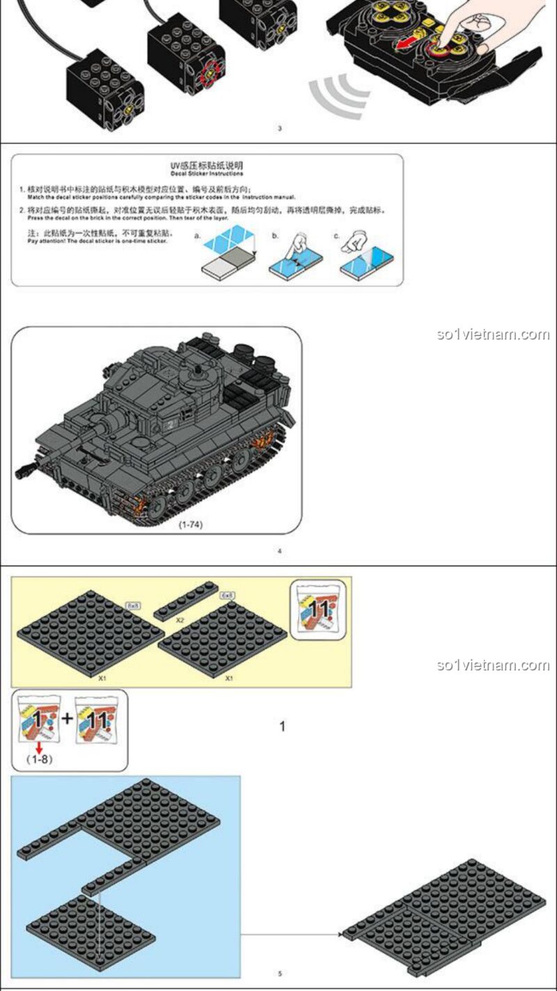 Hướng dẫn lắp ráp Sluban B0851 Panzerkampfwagen Tiger Ausführung E PDF gốc chất lượng cao
