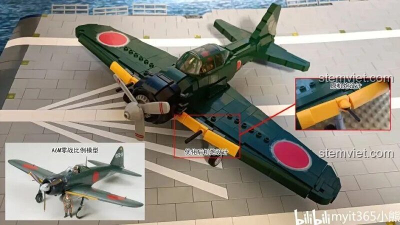 So sánh chi tiết thiết kế của mô hình máy bay Zero của Nhật B1108 với máy bay thật, thể hiện sự tinh xảo.