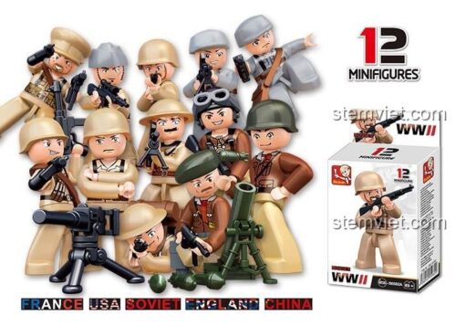 Hộp sản phẩm Sluban M38-0582 12 minifigure lính chiến tranh thế giới thứ hai