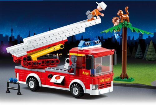 Xe cứu hỏa thang nâng Sluban M38-0625, bộ đồ chơi xe cứu hỏa, đồ chơi lắp ráp cho bé trai 6 tuổi, kỹ năng khéo léo ngón tay, phối hợp tay mắt, quan sát, sáng tạo ý tưởng, tập trung chi tiết, tư duy logic, giá tốt