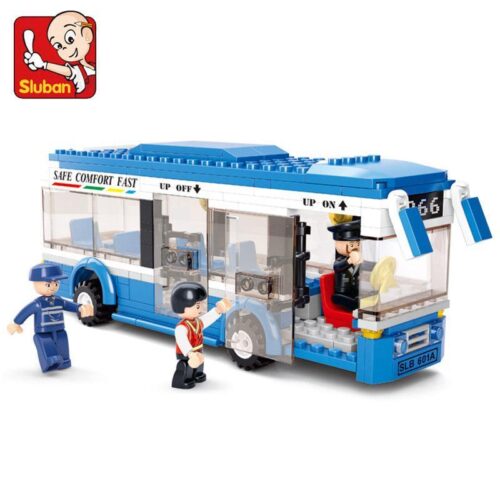 Bộ đồ chơi lắp ráp Sluban M38-B0330 Xe Buýt Thành Phố một tầng với 235 mảnh ghép, 3 minifigures, màu xanh dương trắng, phù hợp bé trai 6 tuổi, giá tốt.